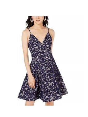 NWT Sequin Hearts Navy Lace Midi Dress with Cream Underlay